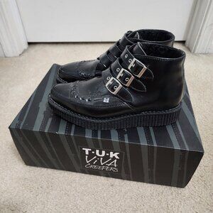 Black TUKskin 3-Buckle Pointed Creeper Boot